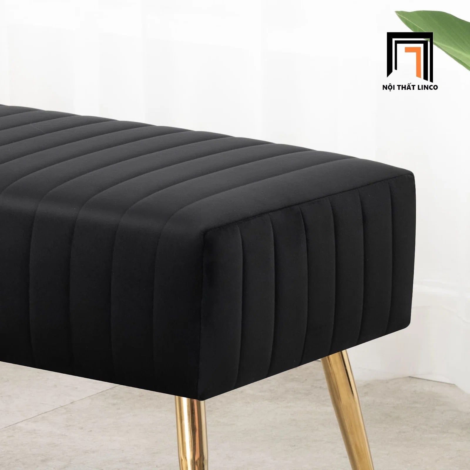  Ghế sofa đôn vải nhung đen SB3 Bretton dài 1m4 chân inox 
