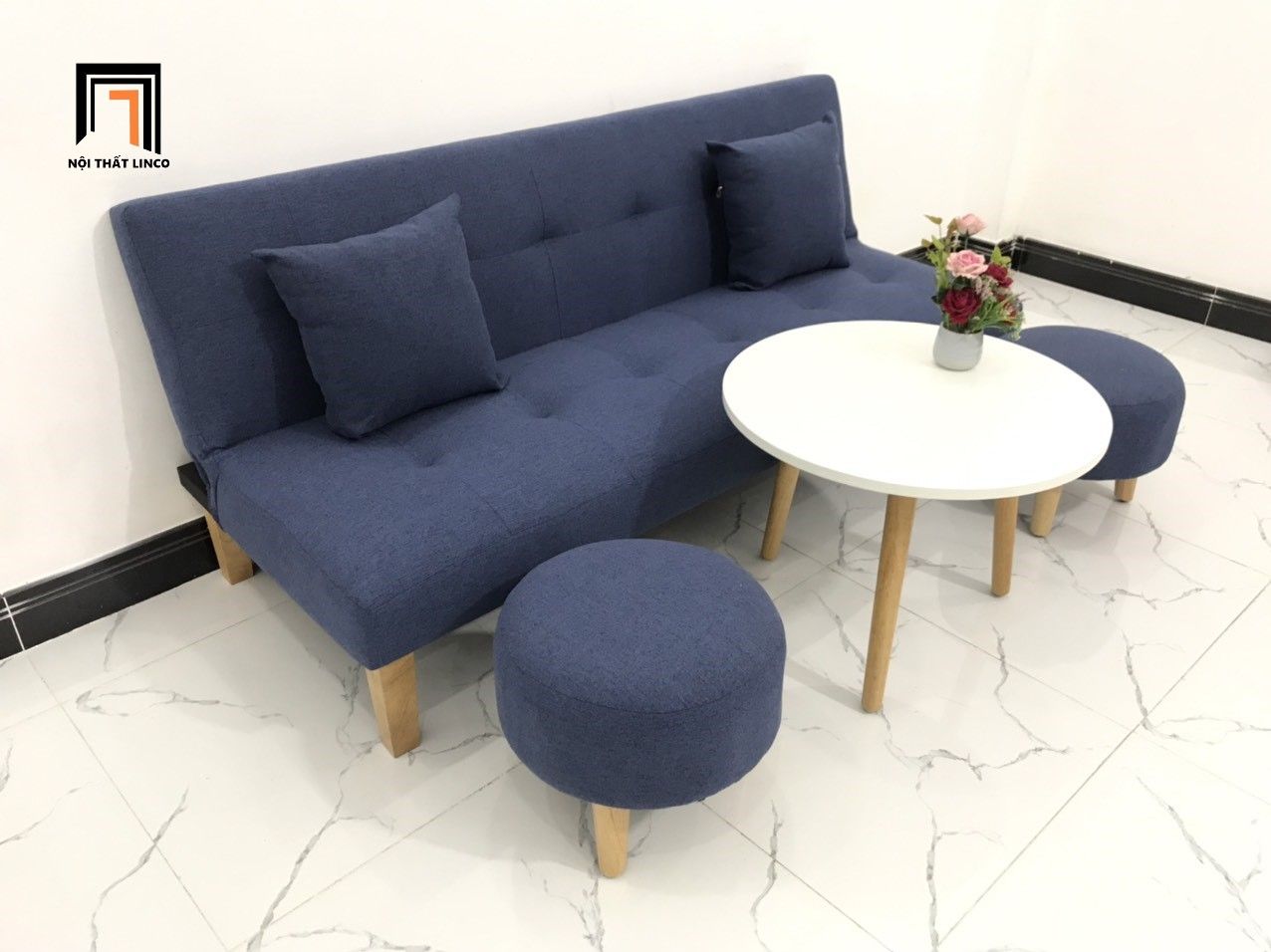  Bộ ghế sofa giường nằm dài 1m7 nhỏ gọn GBL1 xanh dương đậm 