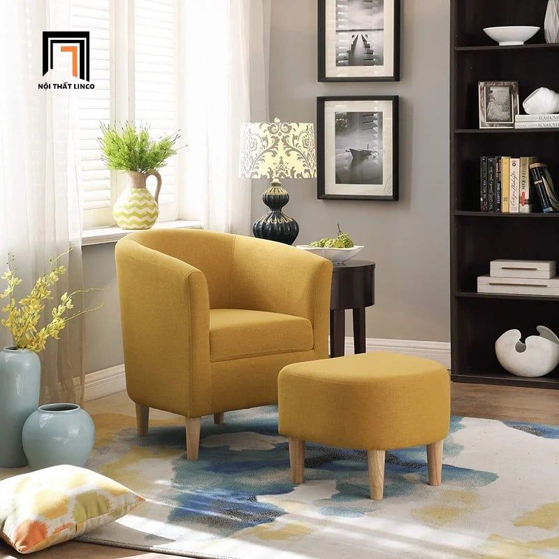  Ghế sofa đơn nhỏ gọn cho sảnh chờ DT89 Jirab vải nỉ màu vàng 