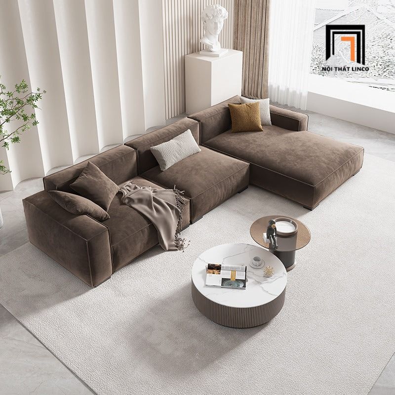  Bộ ghế sofa chữ U UT76 Plainview 3m3 bọc nhung nâu đậm 