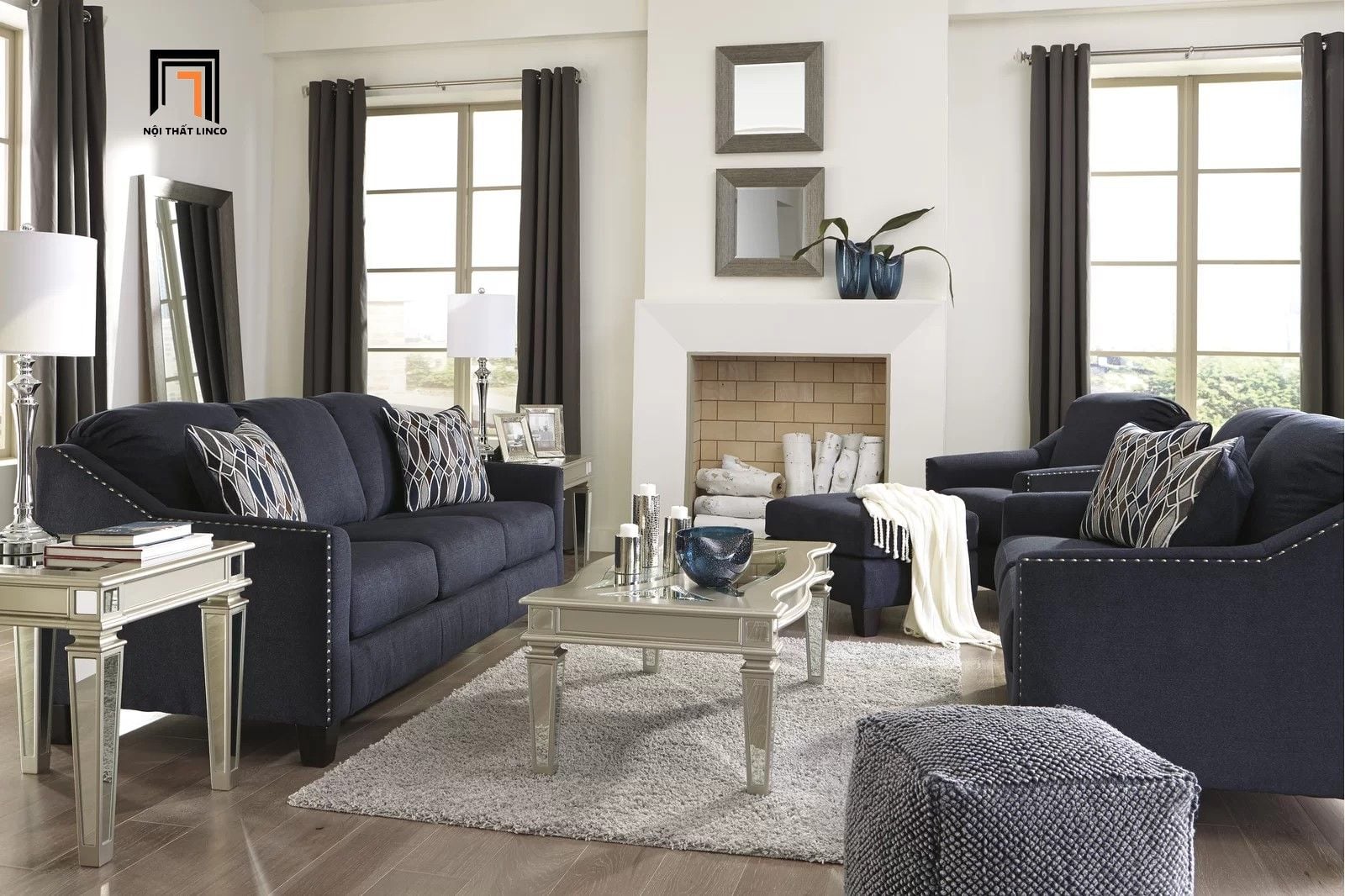  Ghế sofa đơn phòng khách sang trọng DT57 Canchola vải nỉ xám 