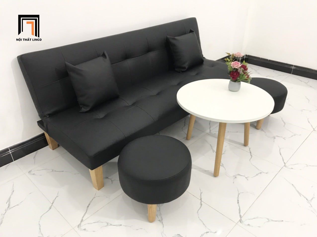  Bộ ghế sofa bed bật giường GBL1 da giả đen giá rẻ dài 1m7 