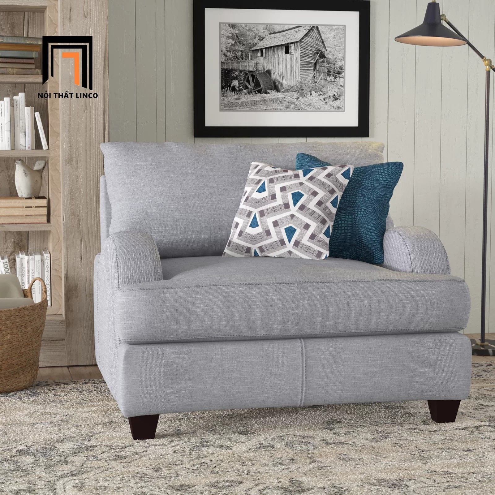  Ghế sofa đơn xám trắng DT13 Somerville phong cách tân cổ điển 
