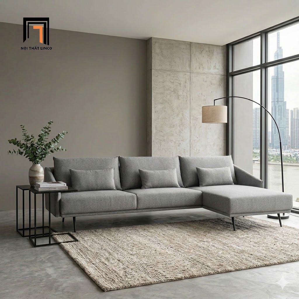  Bộ ghế sofa góc L vải nỉ xám GT293 Laviere 2m3 x 1m6 giá rẻ 