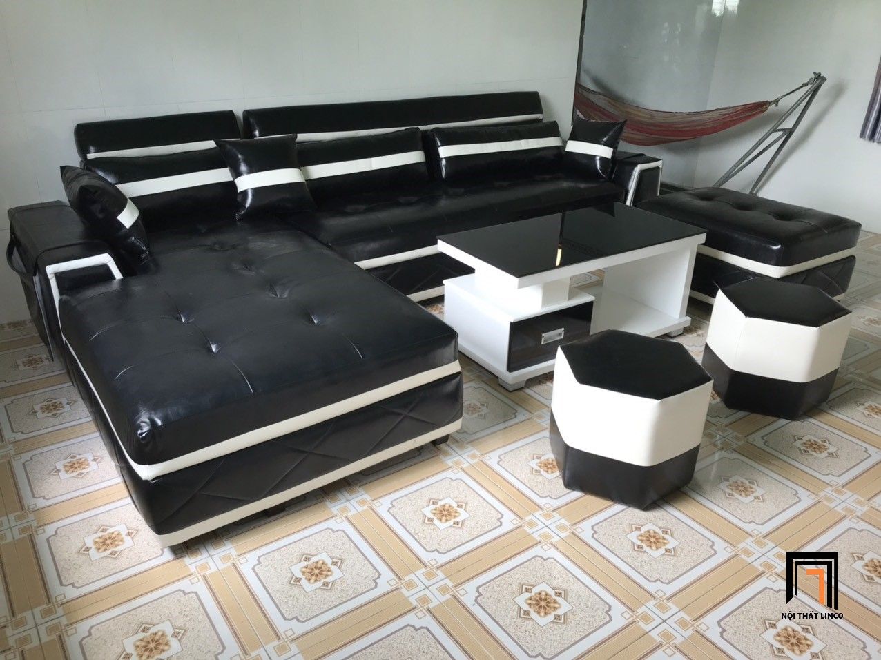  Bộ ghế sofa L phòng khách GT45 Blink 3m x 1m8 da công nghiệp 