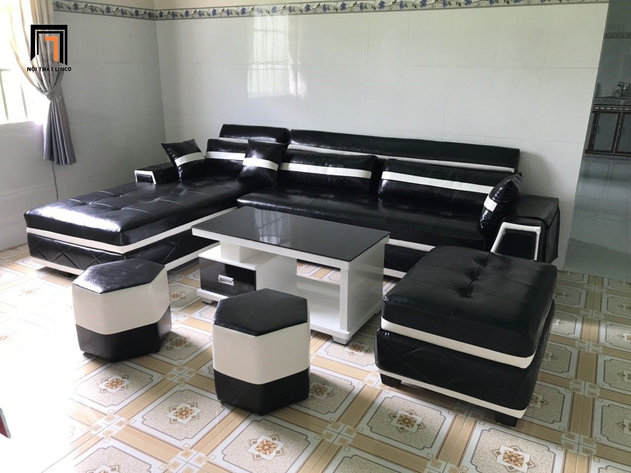  Bộ ghế sofa L phòng khách GT45 Blink 3m x 1m8 da công nghiệp 