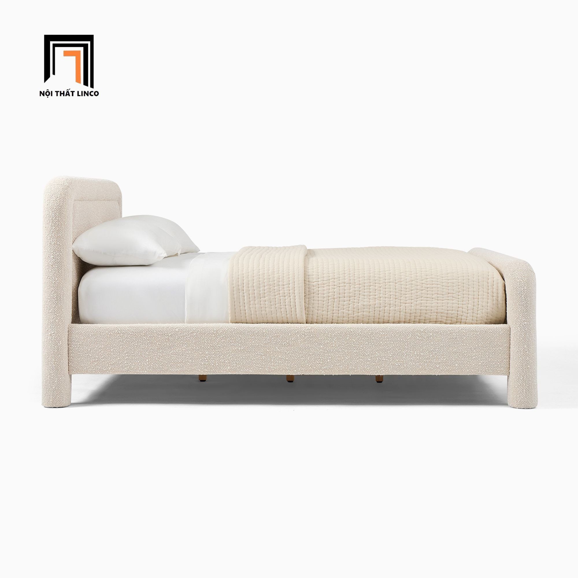  Giường ngủ gia đình màu xám trắng GN125 Latham bọc vải đẹp 