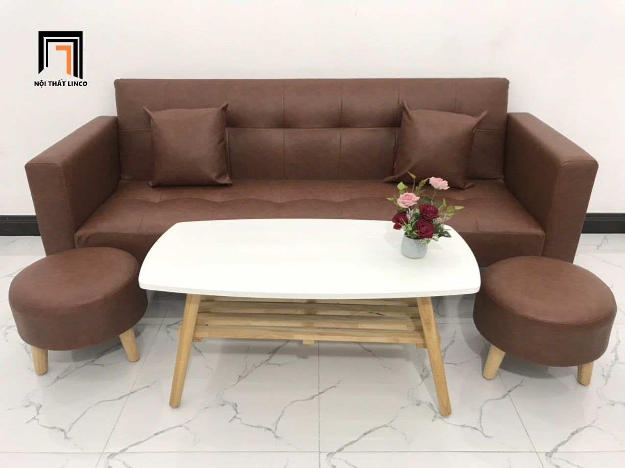  Bộ ghế sofa giường đa năng dài 2m GBL2 bật giường nằm da nâu 