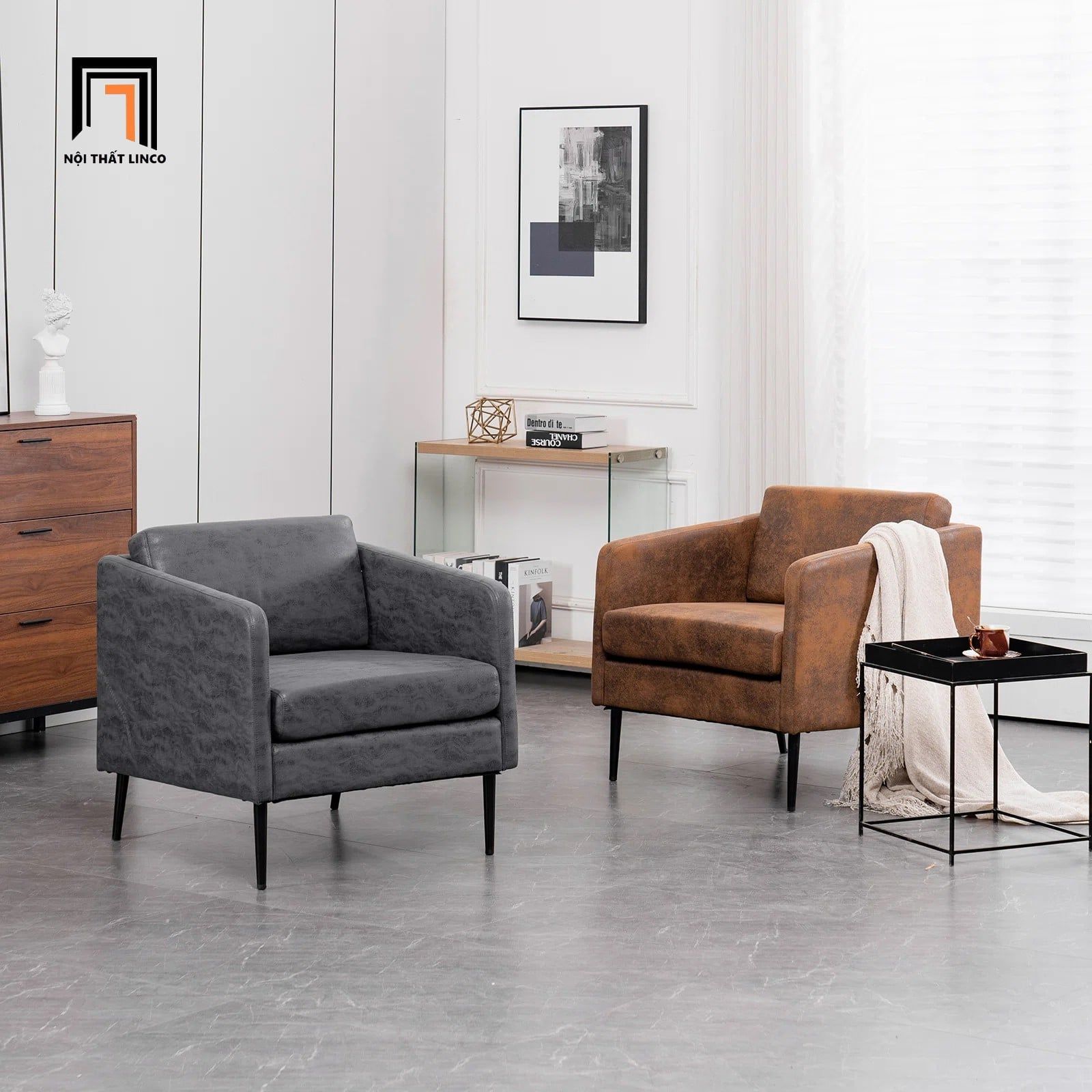  Ghế sofa đơn da giả chống trầy DT87 Raionna cho văn phòng 