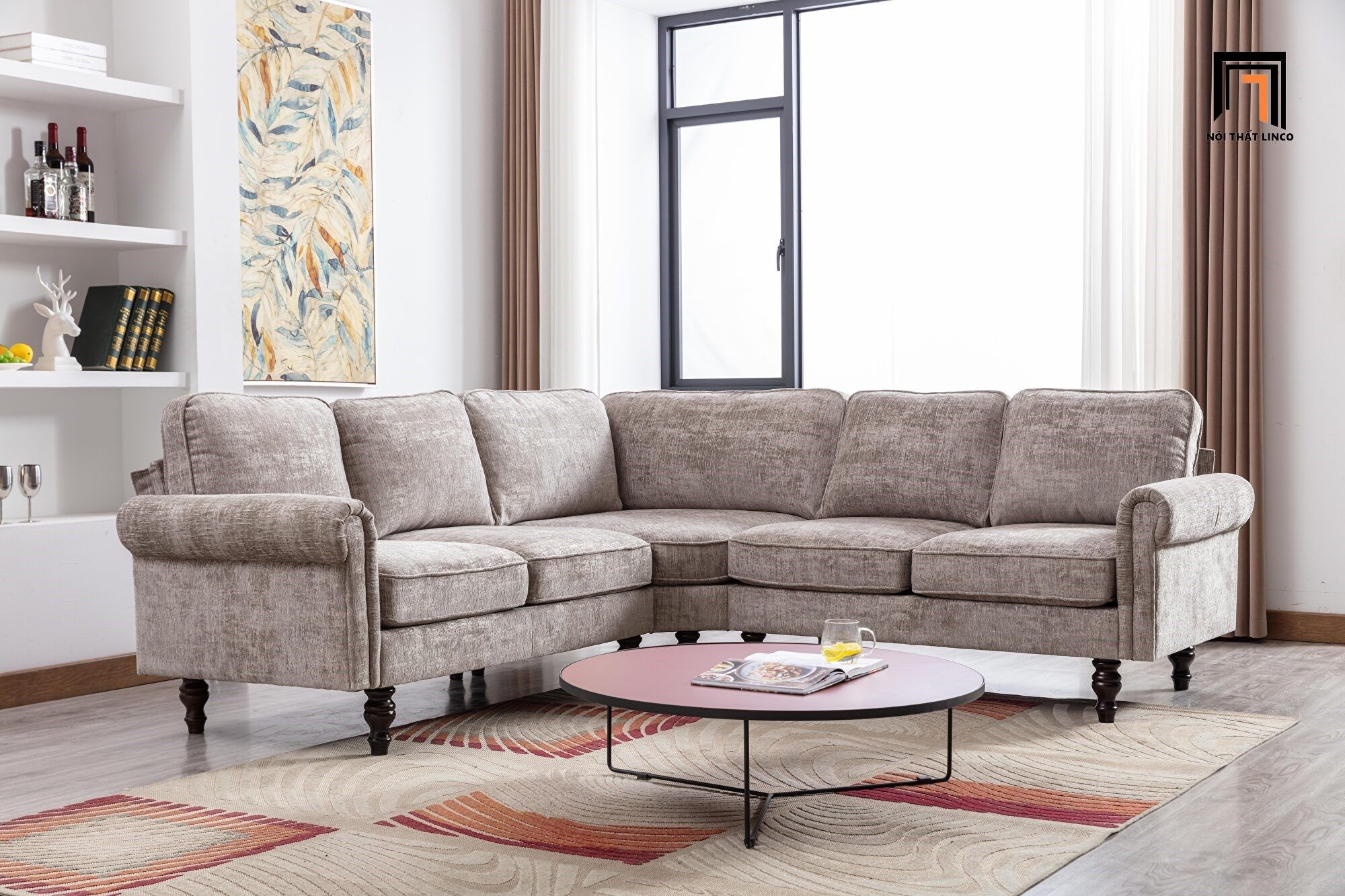  Bộ ghế sofa góc L châu Âu 2m4 x 2m4 GT68 Winston sang trọng 