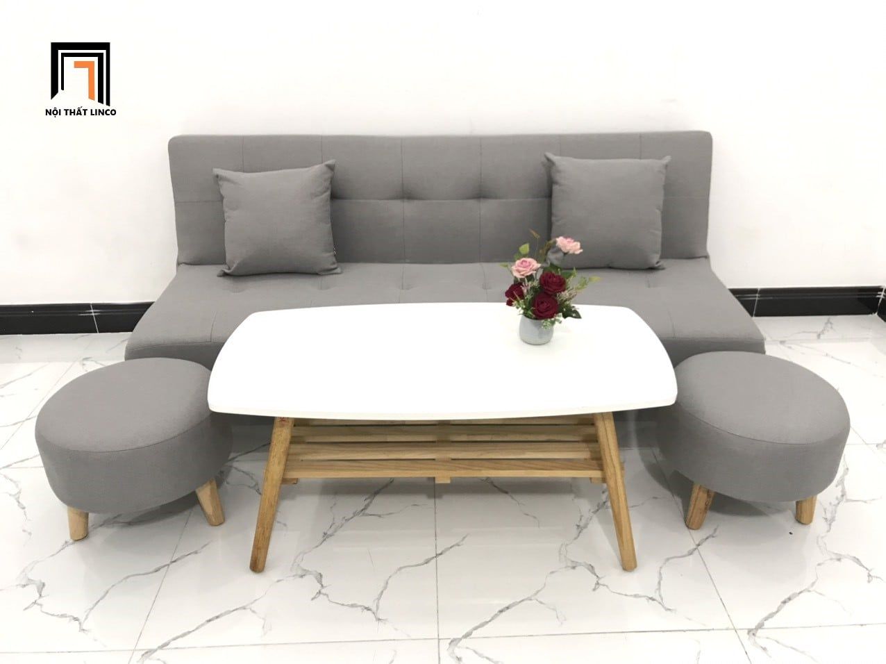  Bộ ghế sofa giường dài 1m7 GBL1 diện tích nhỏ xám ghi trắng 