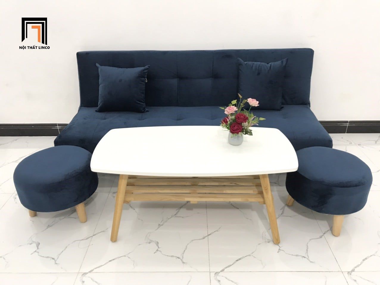  Bộ ghế sofa giường bed 1m7 GBL1 xanh đậm vải nhung nhỏ gọn 