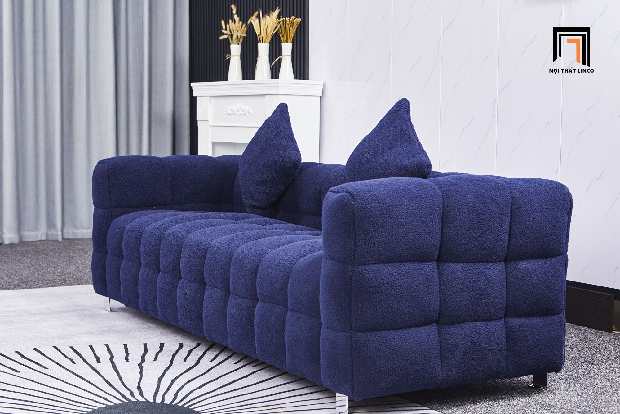  Ghế sofa băng xinh xắn BHQ9 Toum dài 2m vải lông cừu xám 