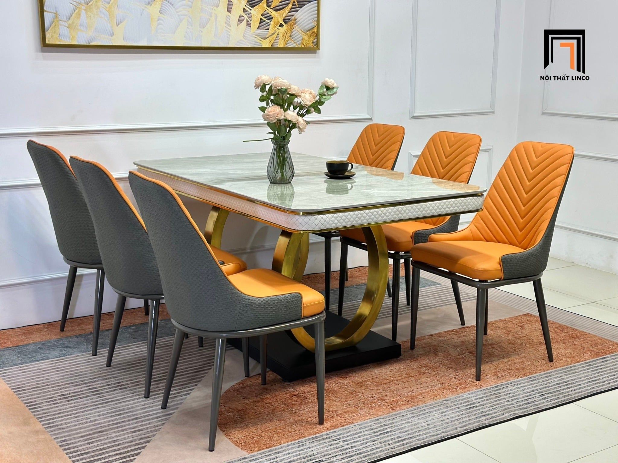  Bàn ghế ăn lớn cho phòng bếp 8-BAD6-Yenga đá ceramic đẹp 