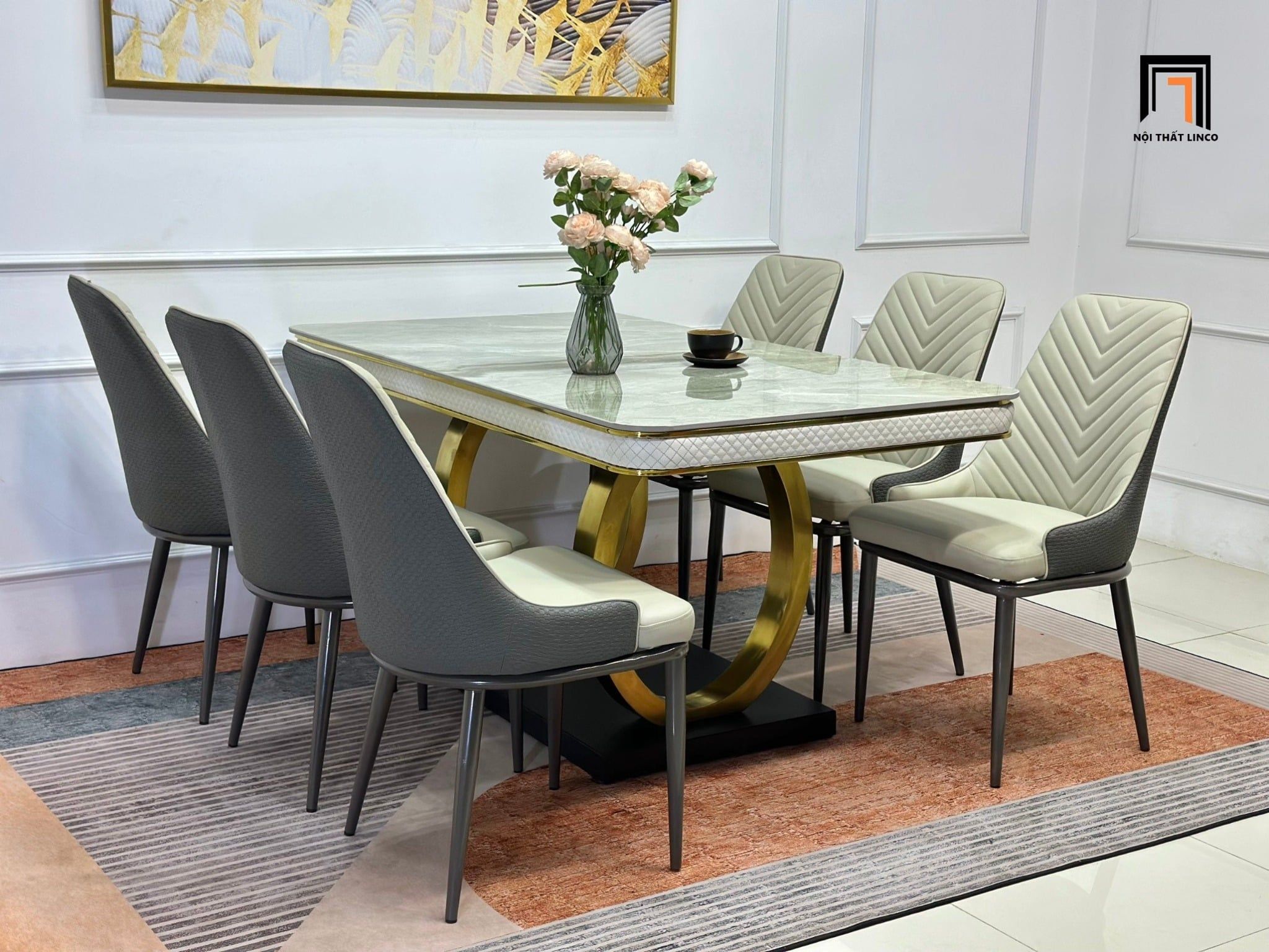  Bàn ghế ăn lớn cho phòng bếp 8-BAD6-Yenga đá ceramic đẹp 