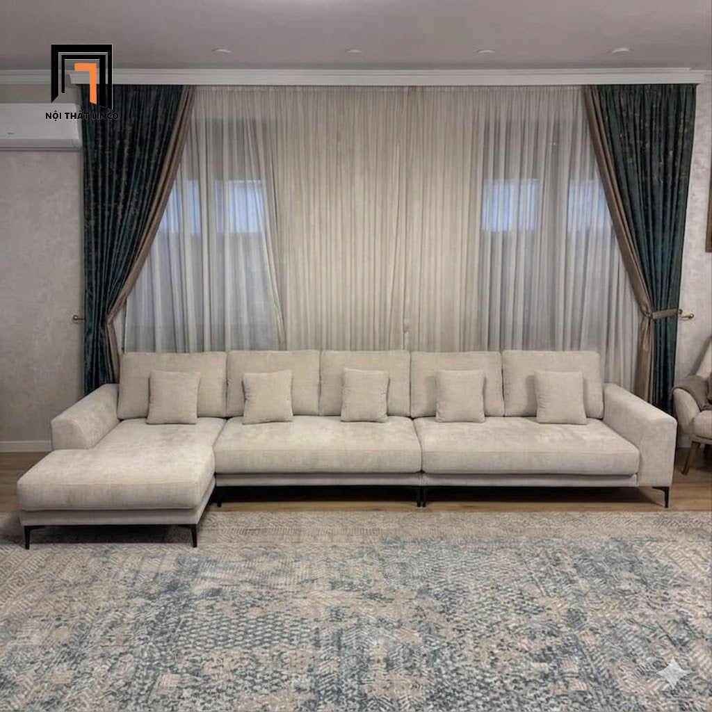  Bộ ghế sofa góc L xám vải nỉ GT291 Lacaune 3m4 x 1m6 giá rẻ 