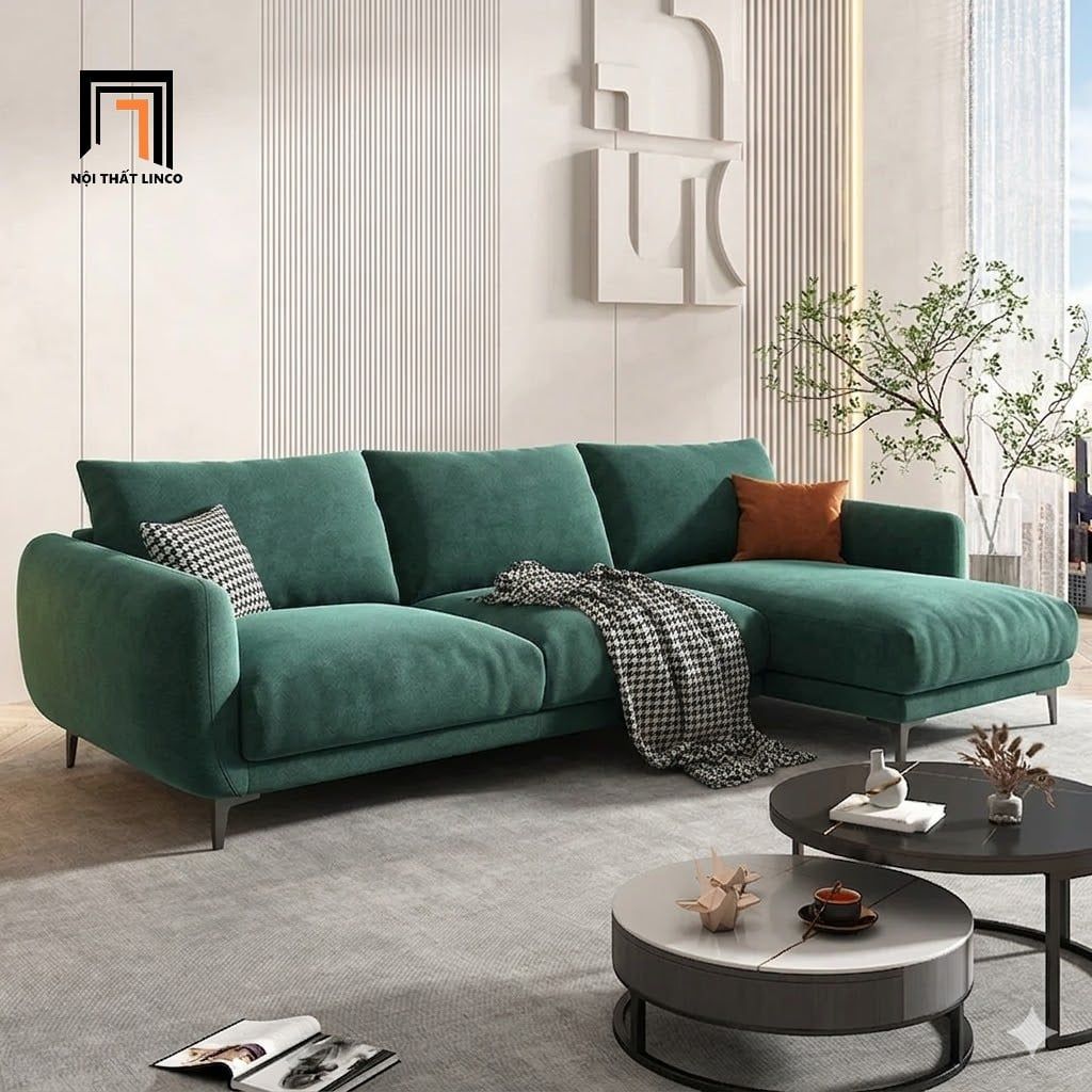  Sofa góc chữ L vải nhung xanh lá GT297 Sydney 2m3 x 1m6 giá rẻ 