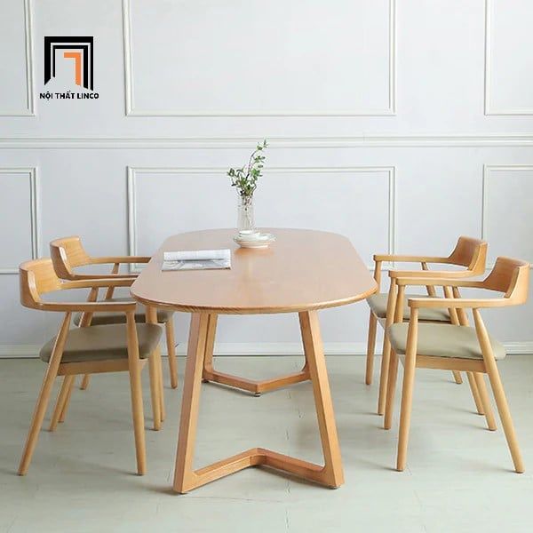  Bộ bàn ăn hình oval 4 ghế 48-BAG4-Boerne mặt gỗ đẹp 