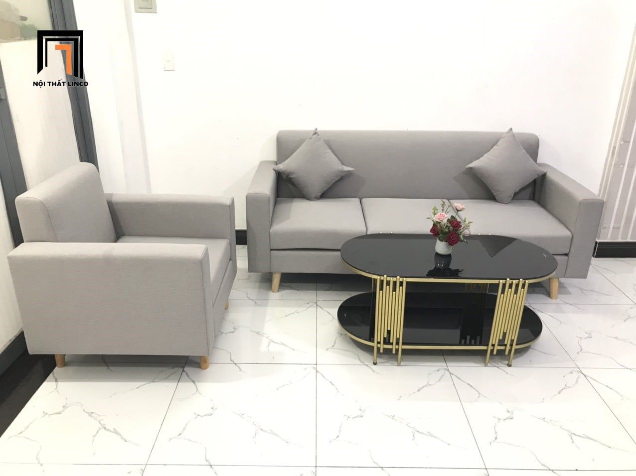  Bộ ghế sofa phòng khách giá rẻ KL2 Basim màu xám ghi trắng 