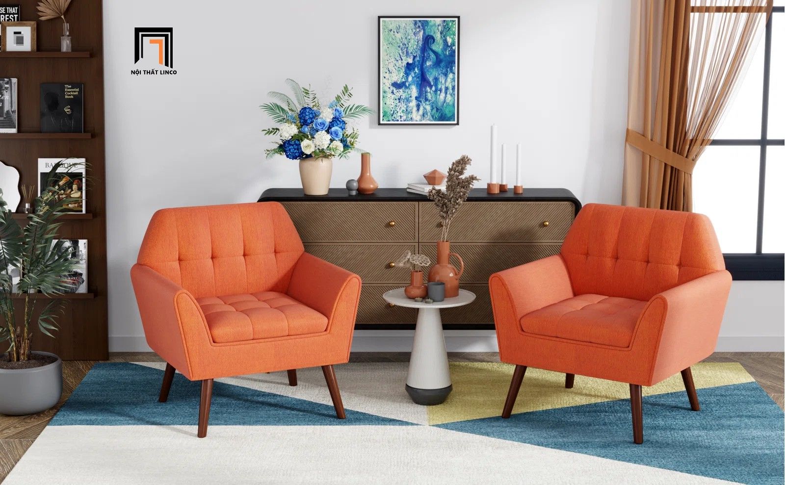  Ghế sofa đơn màu cam hiện đại DT97 Chopda phòng khách đẹp 