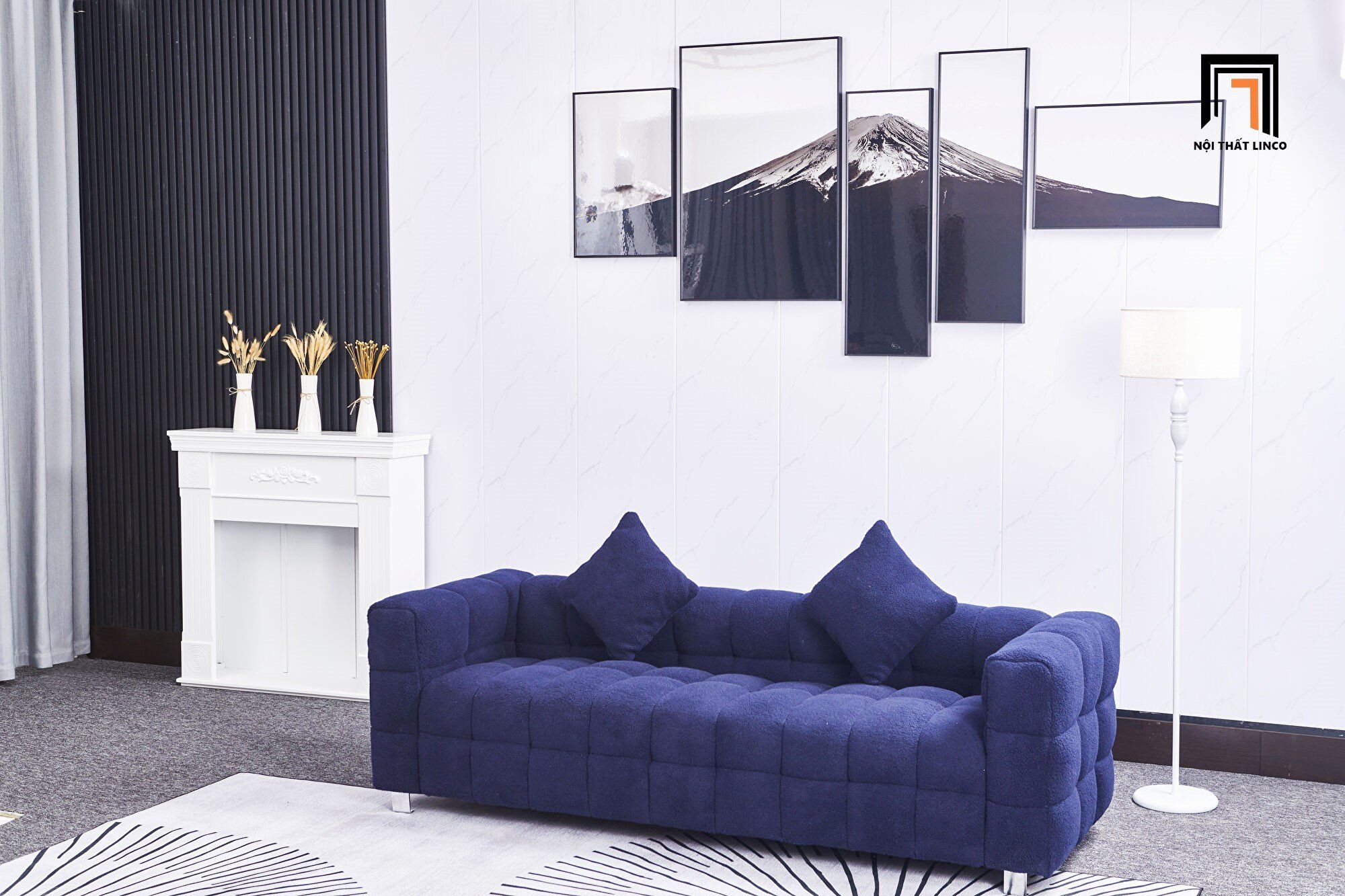  Ghế sofa băng xinh xắn BHQ9 Toum dài 2m vải lông cừu xám 