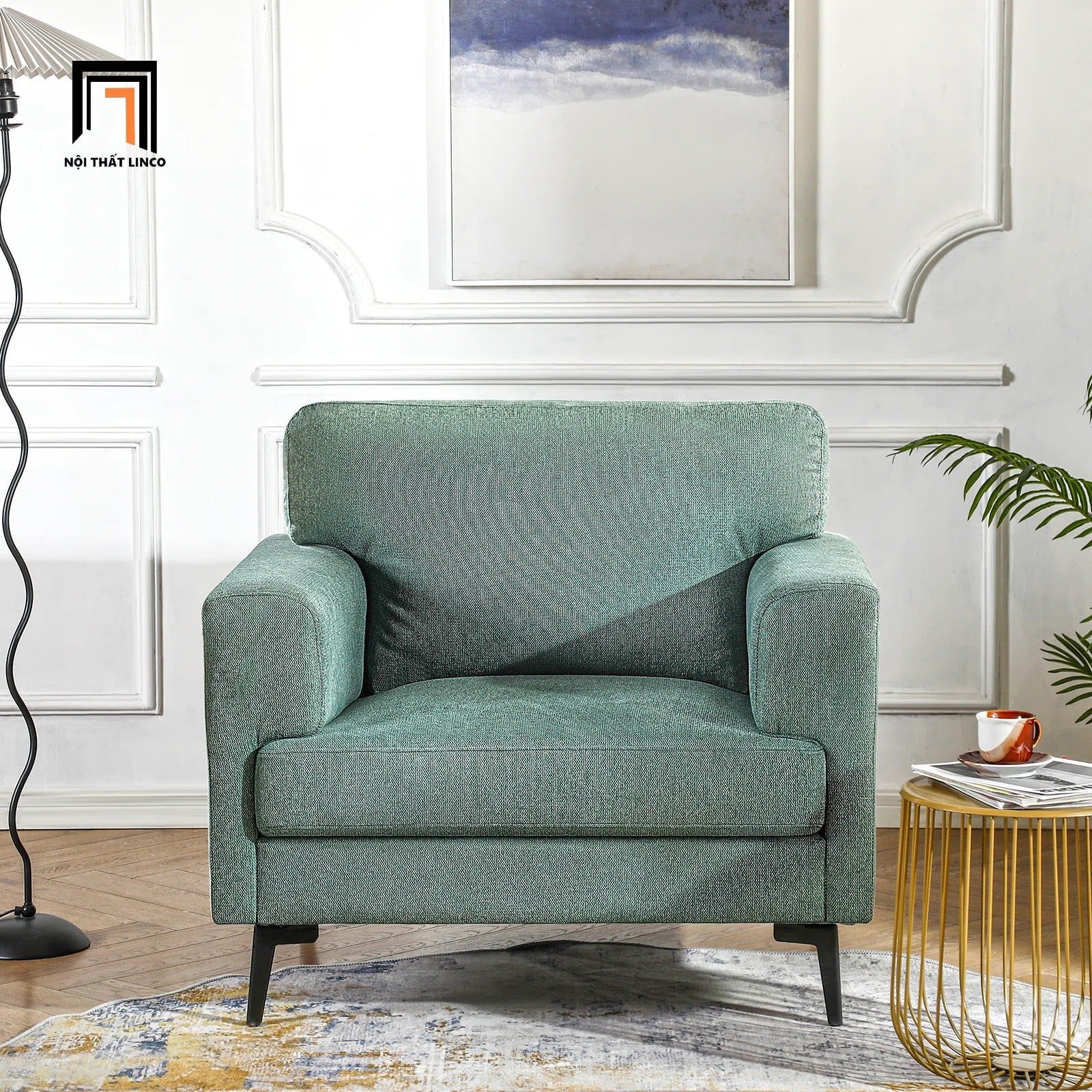  Ghế sofa đơn màu xanh ngọc giá rẻ DT78 Blennie vải nỉ bố 