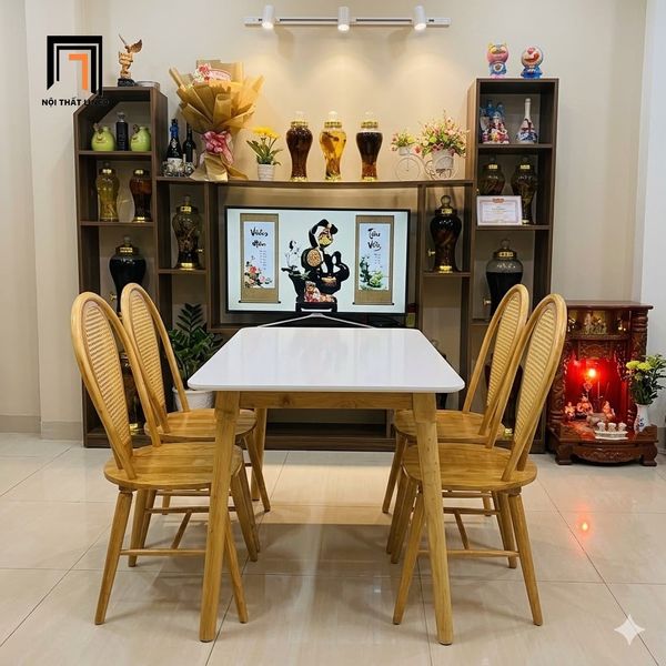  Set bàn ăn 4 ghế gỗ cong 56-BAG4-Craven dài 1m2 giá rẻ 