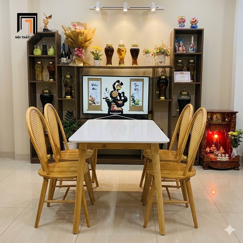  Set bàn ăn 4 ghế gỗ cong 56-BAG4-Craven dài 1m2 giá rẻ 