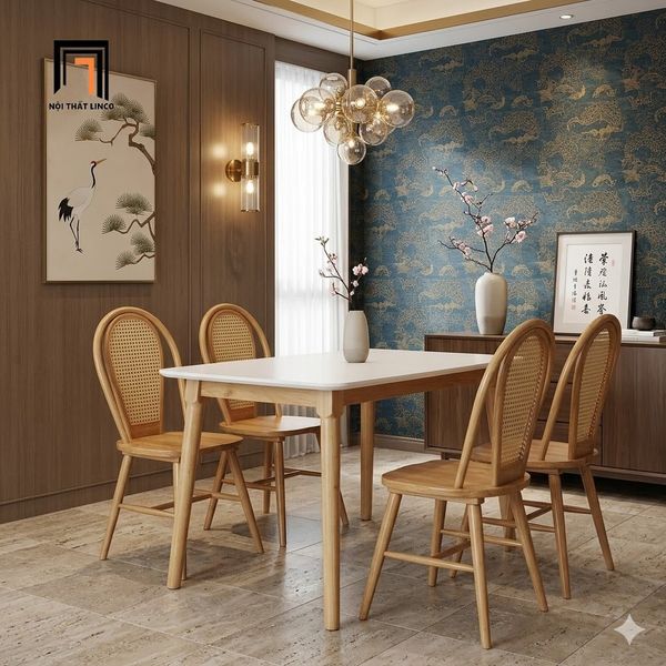  Set bàn ăn 4 ghế gỗ cong 56-BAG4-Craven dài 1m2 giá rẻ 