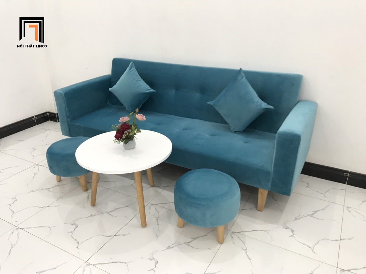  Bộ ghế sofa giường giá rẻ GBL2 2m màu xanh dương cho chung cư 
