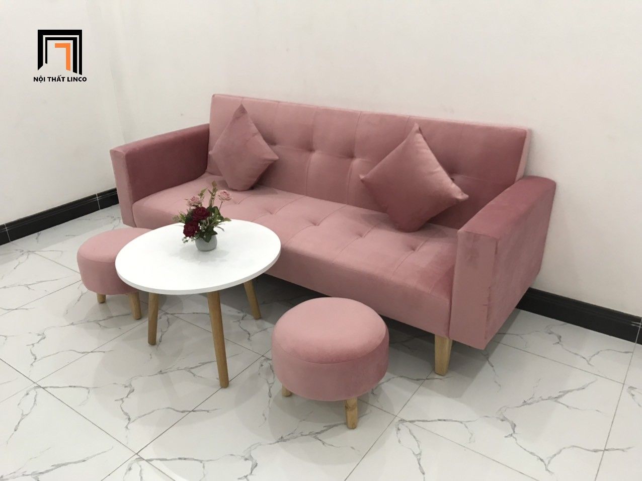  Bộ ghế sofa giường màu hồng phấn GBL2 dài 2m cho nhà nhỏ 
