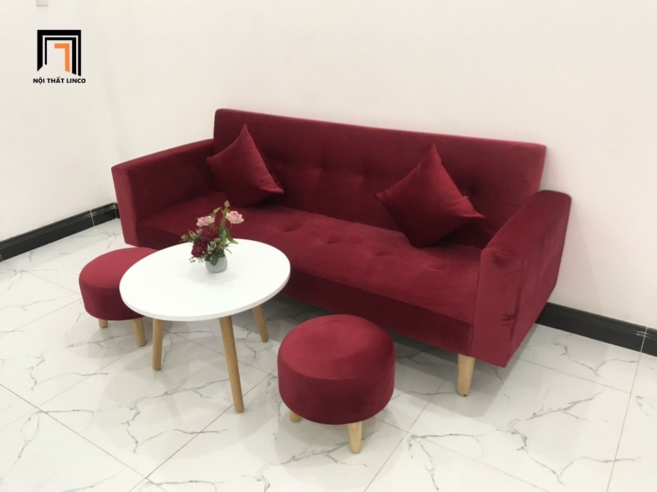  Bộ ghế sofa giường đa năng GBL2 2m màu đỏ vải nhung giá rẻ 