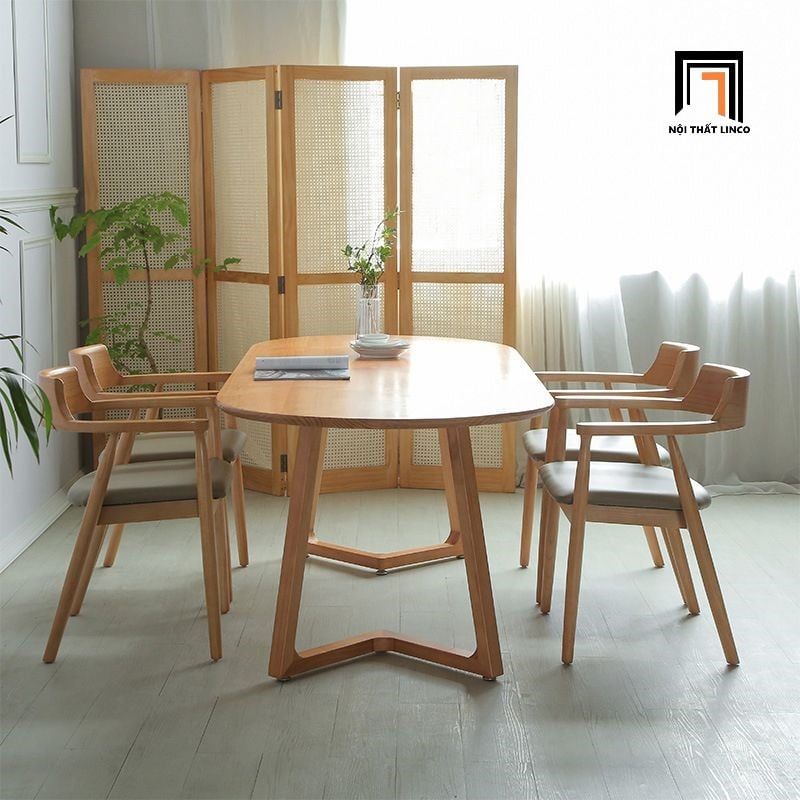  Bộ bàn ăn hình oval 4 ghế 48-BAG4-Boerne mặt gỗ đẹp 