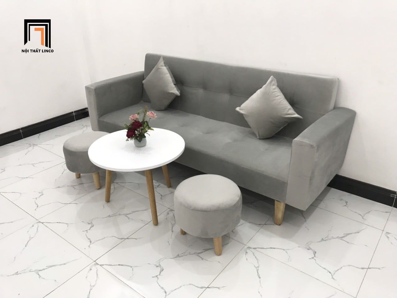  Bộ bàn ghế sofa giường giá rẻ dài 2m GBL2 nhỏ màu xám nhung 