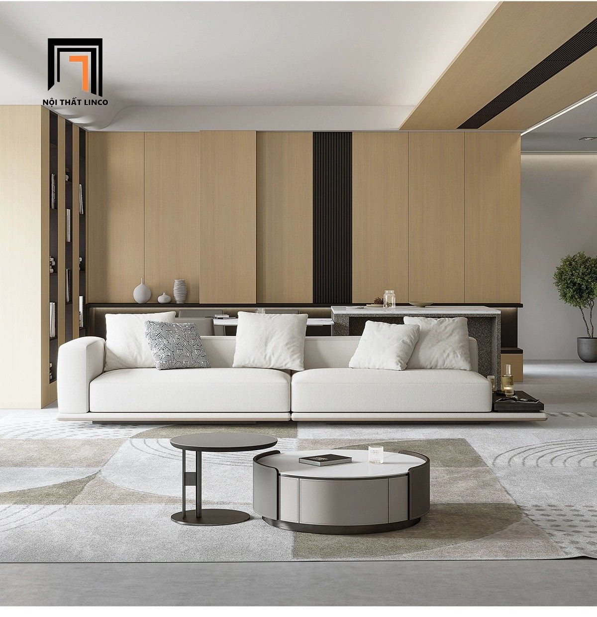  Ghế sofa băng vải nỉ xám trắng BHQ63 Caplin dài 2m6 cao cấp 