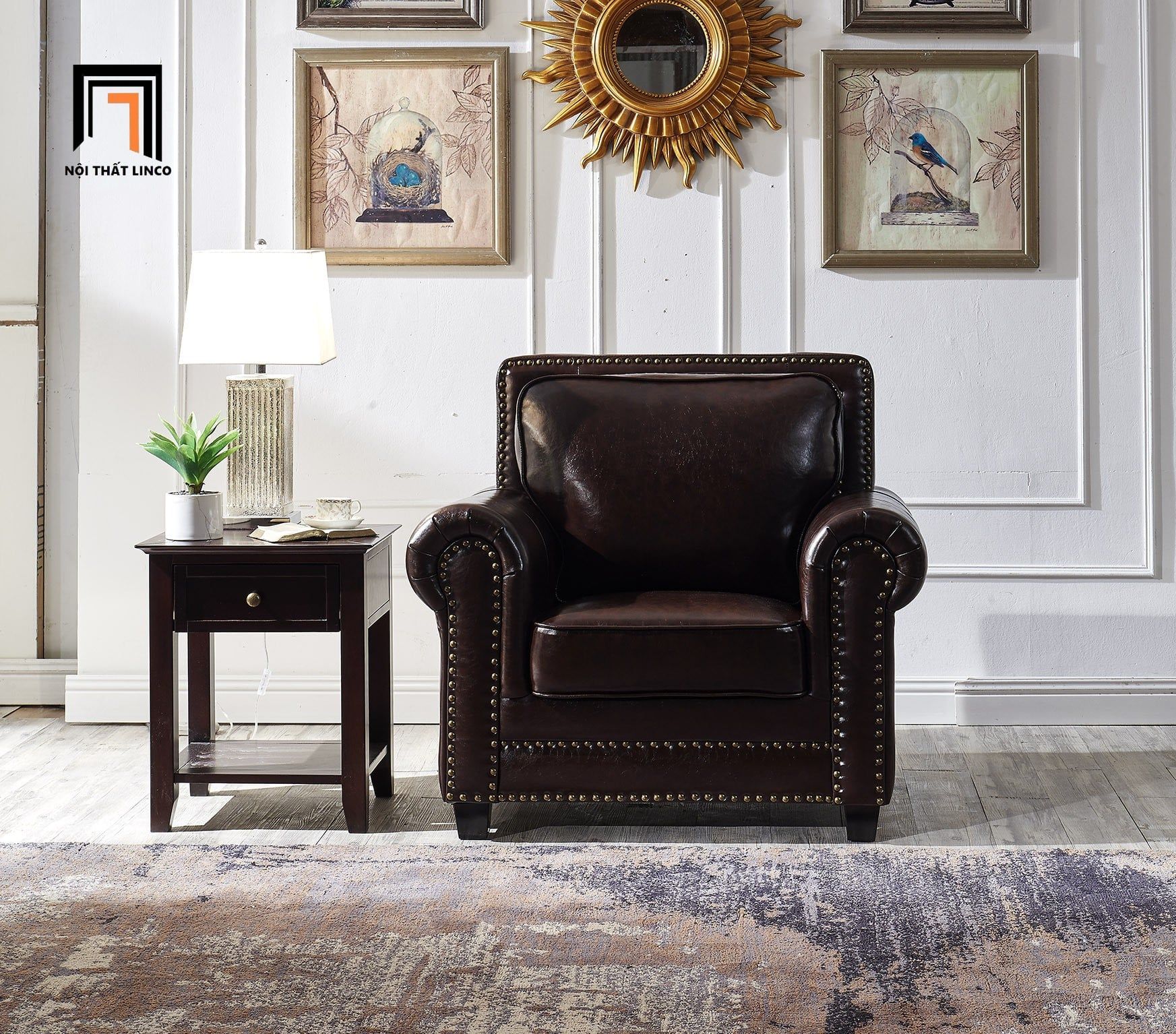  Ghế sofa băng tân cổ điển BHQ47 Clyro 2m1 da màu nâu đậm 