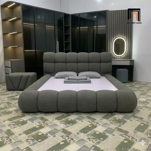 giường ngủ vải nỉ xám đậm