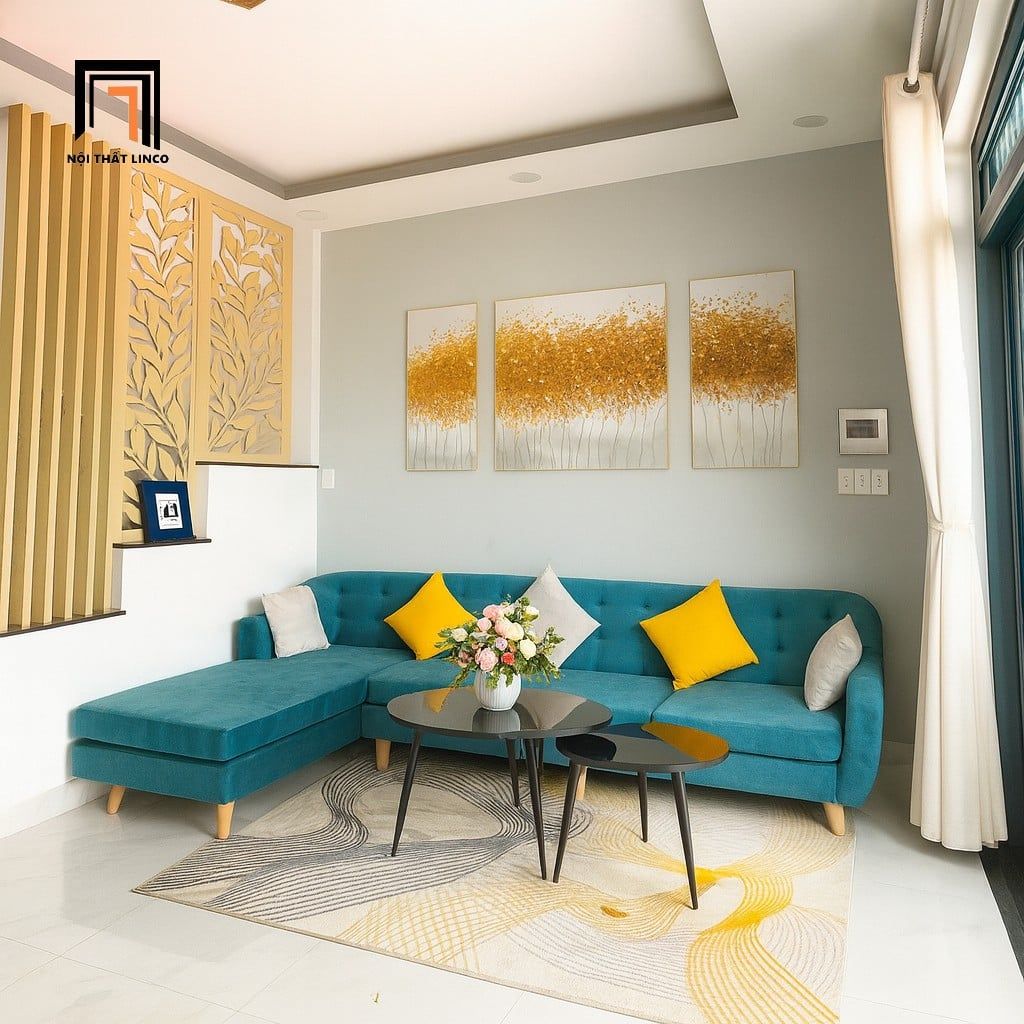  Bộ ghế sofa chữ L GT44 Coreen dài 3m x 1m6 màu xanh lá 