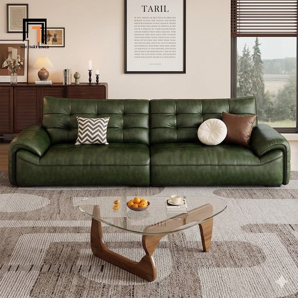  Ghế sofa văng da bóng màu xanh lá BHQ89 Ogala 2m3 hiện đại 