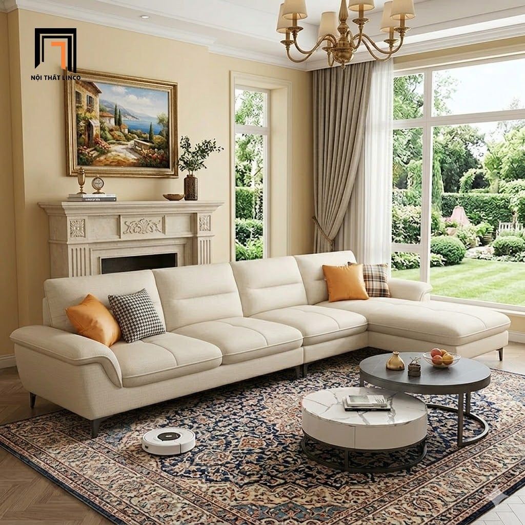  Bộ ghế sofa góc phòng khách GT279 Solyn 2m4 x 1m6 trắng kem 