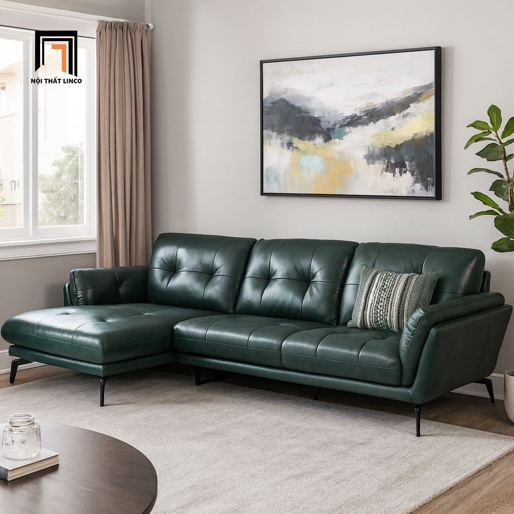  Bộ ghế sofa góc L da giả GT164 Harlan 2m4 x 1m6 màu xanh lá 