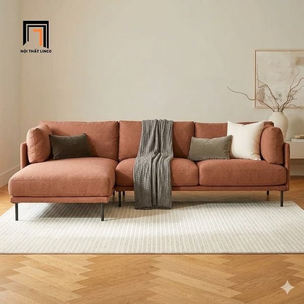 sofa góc vải nỉ màu cam