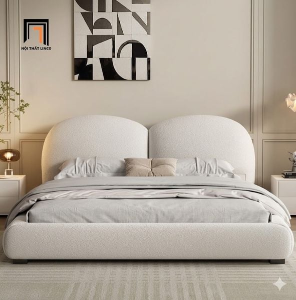 giường ngủ bọc vải nỉ trắng