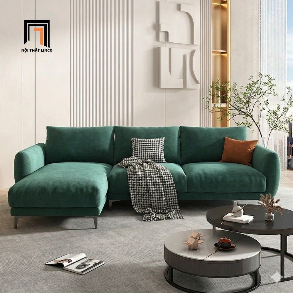  Sofa góc chữ L vải nhung xanh lá GT297 Sydney 2m3 x 1m6 giá rẻ 