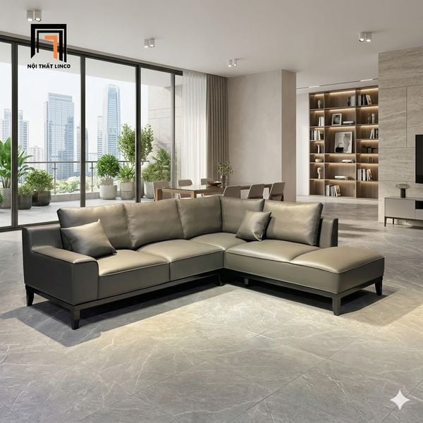  Bộ ghế sofa góc da Pu xám GT294 Tulle 2m4 x 2m hiện đại 