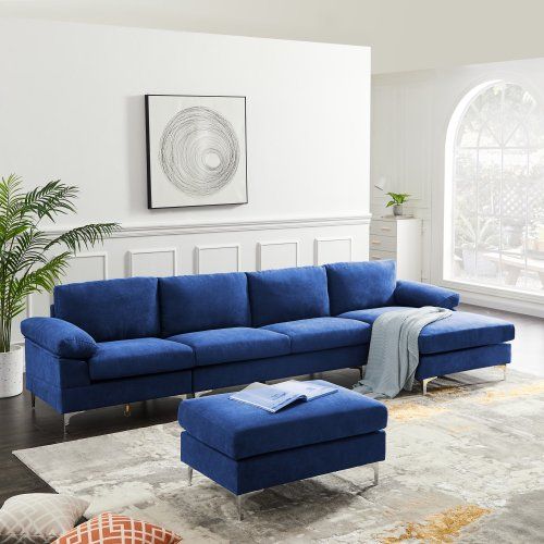  Bộ ghế sofa góc giá rẻ GT64 Denavy dài 3m2 x 1m4 vải nỉ xanh đậm 