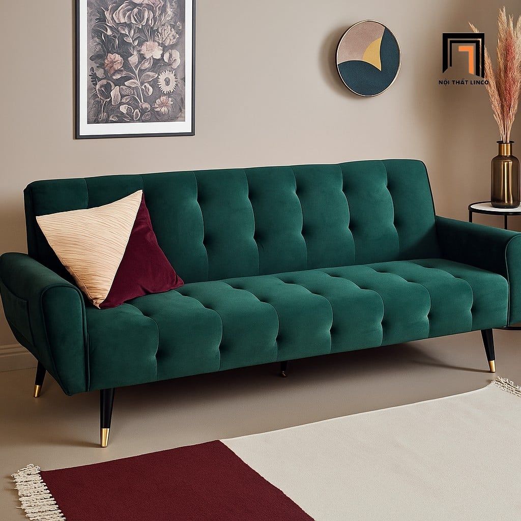  Ghế sofa băng giường GB22 Platin 2m vải nhung xám đen 