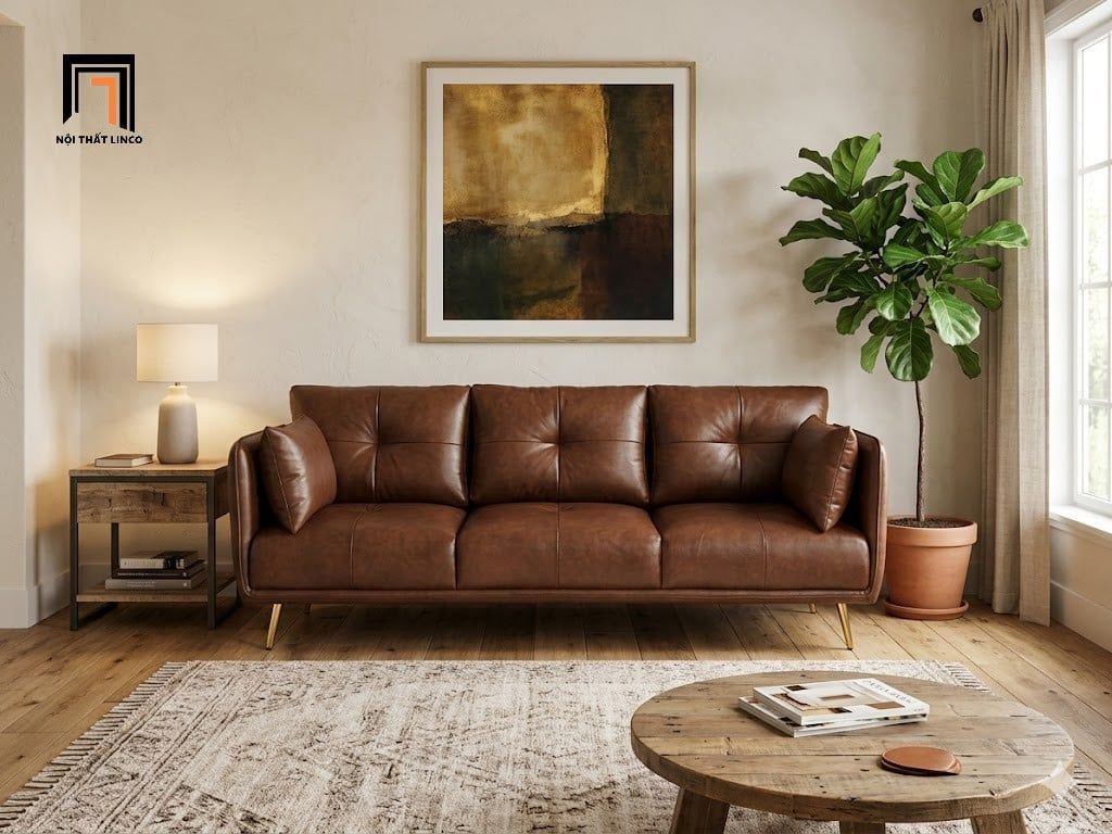  Ghế sofa băng da sang trọng 2m BT96 Foia màu nâu đậm 
