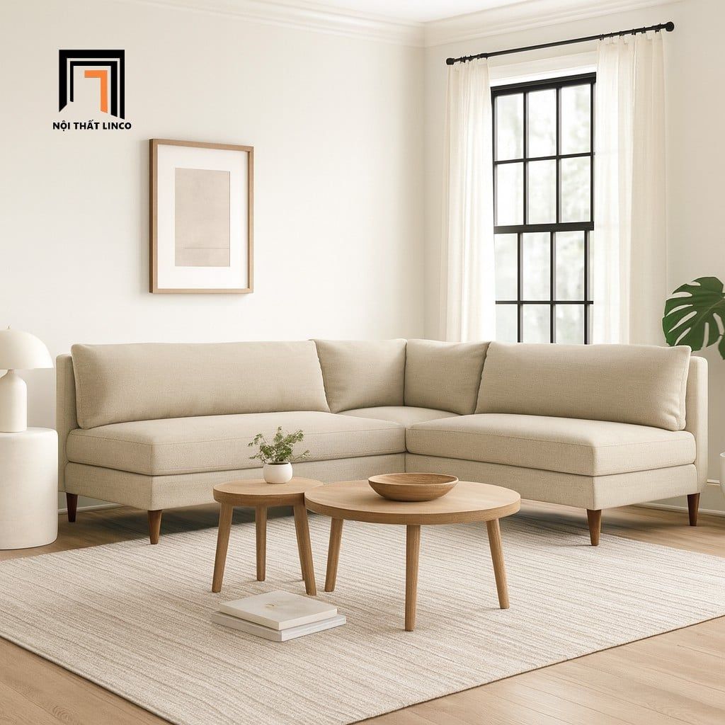  Ghế sofa góc L GT1 R3B dài 2m2 x 1m8 xoay chiều vải nỉ kem 