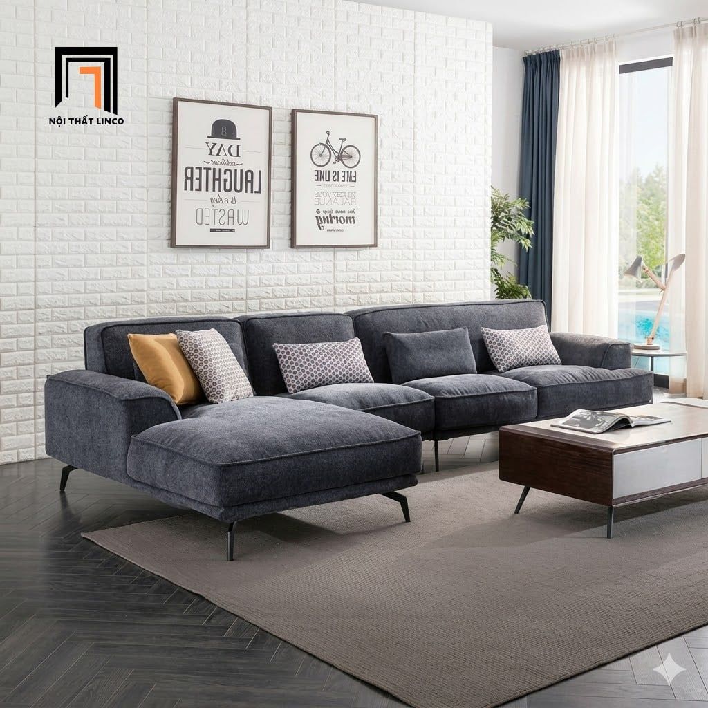  Bộ ghế sofa góc L giá rẻ GT296 Gogne 3m1 x 1m6 vải nỉ xám 